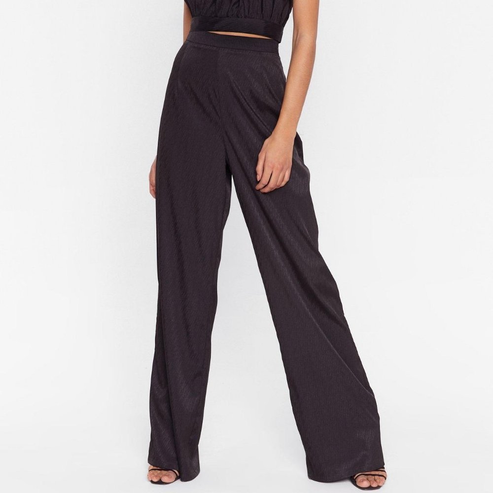 High Waist Black Satin Pants